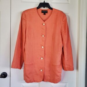 Vintage St Gillian 100% Linen Cardigan Button-up Coral Jacket Sze 14 Long Sleeve